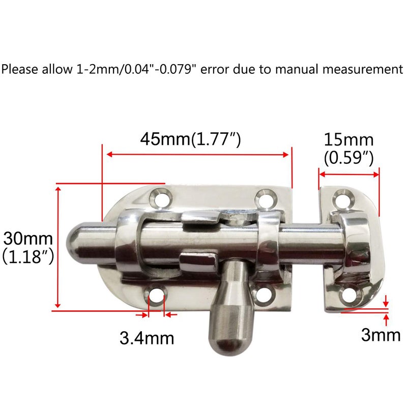 NRC&XRC Marine 316 SS Heavy Duty 2-3/8"(60MM) Locker Latch Slide Barrel Bolt for Marine Boat Window/Door/Hatch - Image 3